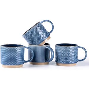 GBhome 8OZ Stackable Coffee Mugs, Ceramic Coffee Mugs with Texture Patterns for Man,Woman,Dad,Mom, Modern Coffee Cups Set of 4 for Espresso/Cappuccino/Cocoa. Dishwasher&Microwave Safe, Moonlight Blue