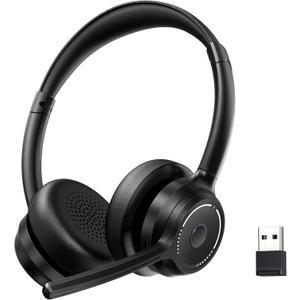 (2025 Upgraded) Wireless Headset with Mic for Work, Bluetooth Headset with Noise Canceling Microphone, Wireless On Ear Headphones with USB Dongle and Mute Mic for Computer