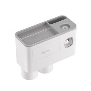Toothbrush Holders Bathroom Accessories with Toothpaste Dispenser, 2 Cups Toothbrush Holder Wall Mounted Bathroom Decor (Grey and White - Two Cups)