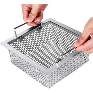 Floor Drain Strainer 304 Stainless Steel, Double Handle Basket, 1.0Mm, 8-5/8"W x 8-5/8"L x 3" H Floor Sink Strainer, Super Large Drainage Area Floor Drain Filter- Perfect for Restaurant, Bar, Buffet