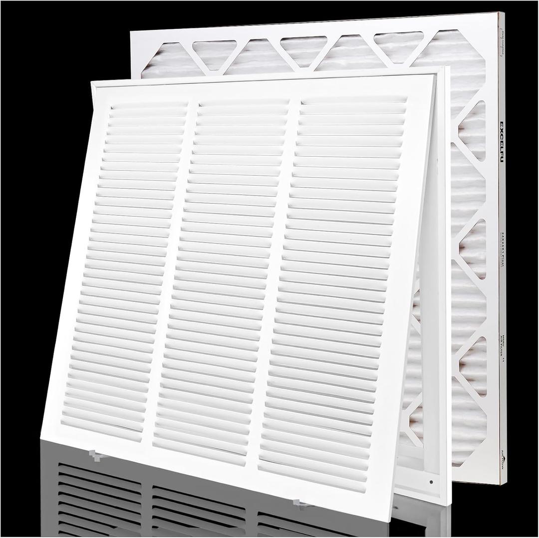 18x18 Return Air Filter Grille for 18"W x 18"H Duct Opening,Wall Return Air Vent Cover Grille with Filter [Included 1PK 1"Thick],Steel HVAC Vent Cover Filter Grill Outer Dimension: 20 5/8"W X 20 5/8"H