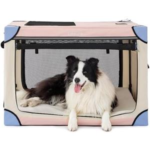Lesure Soft Collapsible Dog Crate - 36 Inch Portable Travel Crate for Large Dogs Indoor & Outdoor, 4-Door Foldable Pet Kennel with Mesh Windows, Beige