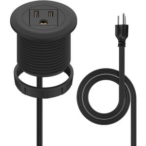 2 inch Desk Power Grommet, Flush-Mount Desk Outlet Build-in 1 US Standard Outlet, Mini Desktop Power Hub Grommet Socket for Desk Nightstand Cabinet Counter, 3.28 FT Heavy Duty Power Cord