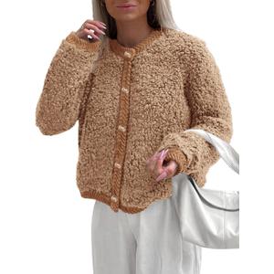 PRETTYGARDEN Women's Faux Fur Coat 2026 Fall Fuzzy Fleece Button up Shearling Cropped Jackets Winter Trendy Outerwear (Brown, XXL)