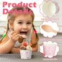Gejoy 200 Pcs 100 Set 8 oz Ice Cream Cup with Spoon Disposable Paper Dessert Bowl Pink Dessert Cups Bow Ice Cream Snack Bowl for Summer Graduation Wedding Birthday Party Supplies Hot and Cold Foods