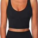 Women V-Neck Longline Sports Bras Low U Back Workout Yoga Athletic Crop Tank Top with Built in Bra (X-Small, Black)