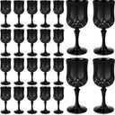 Domensi 20 Pcs Black Plastic Wine Glasses 7 oz Reusable Black Vintage Embossed Goblet Unbreakable Drinking Water Glasses Cup Champagne Flutes for Wedding Bachelor Halloween Party Supplies