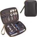 LANNSYNE Full Grain Leather Electronic Organizer Accessory Travel Tech Pouch, Cable Accessories Bag, Storage Carry Case for Charger, Phone, Power Bank, Cables, Cable