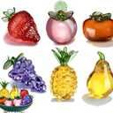 6 Pcs Glass Fruit Decor Crystal Decor Grapes Pineapple Peach Pear Strawberry Persimmon Artificial Fruit Crystal Hand Blown Glass Decor Suitable for Gifts,Crystals Decorations for Home