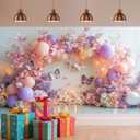 7X5ft Princess 1st Birthday Party Photo Backdrop Photography Background for Girls, Pink Purple Floral Butterfly Balloon Backdrops Photo Booth Prop Decorations Banner Balloons Wall Decor Tablecloth