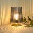 Battery Operated Table Lamp with Timer, LED Bulb, Grey (Gray)