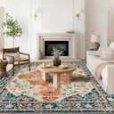 U'Artlines Boho Vintage Area Rug 8x10 Machine Washable Low Pile Soft Floor Carpet Non Slip Non Shedding Accent Rug for Living Room Bedroom Entryway Dining Room Office Orange/Multi (8'x10')