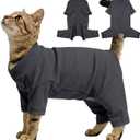 Sticky Hair Cat Clothes, Breathable & Lightweight, Reduces Shedding Fur Pajamas, Full Body Long Sleeve Surgical Bodysuit, Stop Licking & Shedding Darkgrey M