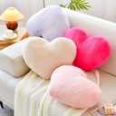 XVTRU Beige Heart Pillows, Cute Heart Decorative Pillow, Heart Shaped Throw Pillows for Bed, Faux Rabbit Fur Plush Hoom Decor Pillow Cushion for Chair Sofa Living Room (Large-19.6"x15.7")