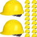 Leumoi 20 Pack 4 Pt. Suspension Hard Hat Bulk Safety Helmets ABS Ratchet Hard Hats Adjustable Construction Hardhats with Vents and Cotton Brow Pad Hard Hats for Men Work Head Protection (Yellow)