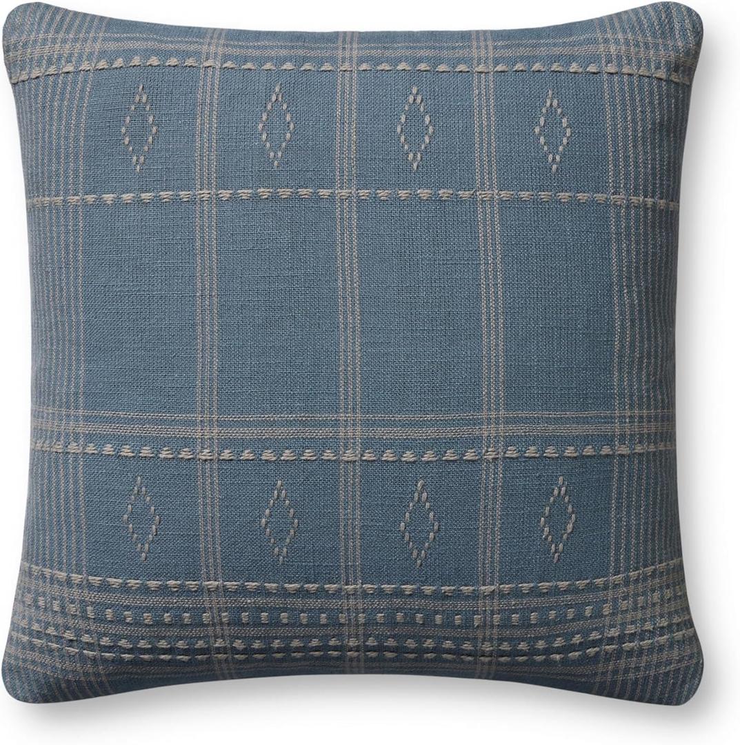 Loloi Angela Rose x Lina Collection PAR0016 Blue/Slate 18'' x 18'' Cover w/Poly Pillow (18'' x 18'' Cover w/Poly, Blue / Slate)