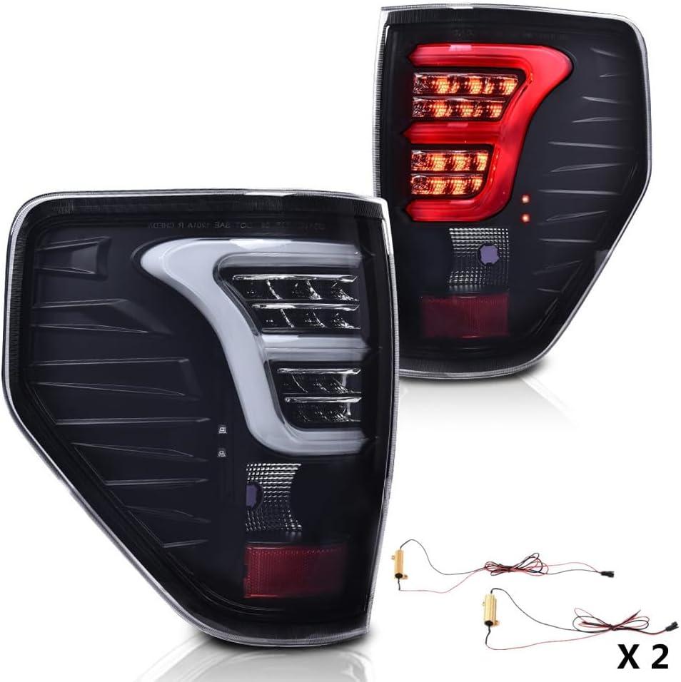 CHEDA LED Tail Lights Assembly Rear Parking Lamps Compatible with Ford F150 2009-2014 BL3Z13405B BL3Z13404B BL3Z13405AA BL3Z13404AA Smoky Lens(w/White Light Bar&Wire Harness) Pilotos Traseros Conjunto