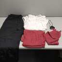 Leumoi 6 Pcs Men's Pirate Costume Men's Renaissance Medieval Viking Shirt Banded Pants Bandana Sash Belt Eye Patch Earrings (Medium, White, Wine Red)