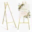 GRENTY 57.5" Gold Easel Stand for Wedding Sign  4 Adjustable Height Levels, Assembly Required, Heavy Duty Metal Display Stand for Art, Welcome Signs, Posters, Pictures, Paintings, and Floor Dcor