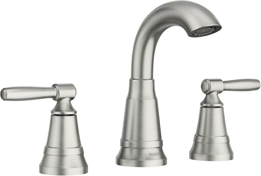 Moen Halle Spot Resist Nickel Widespread Traditional Bathroom Faucet with Drain Assembly for 3-Hole Applications, 84972SRN