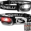 Foxelli LED Headlamp Flashlight for Adults & Kids, Running, Camping, Hiking Head Lamp with White & Red Light, Comfortable Headband, Lightweight & Waterproof, 3 AAA Batteries (2-Pack Black)