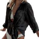 Bsubseach Women Long Sleeve Beach Shirt Blouses Bathing Suit Cover Up Button Down Collar