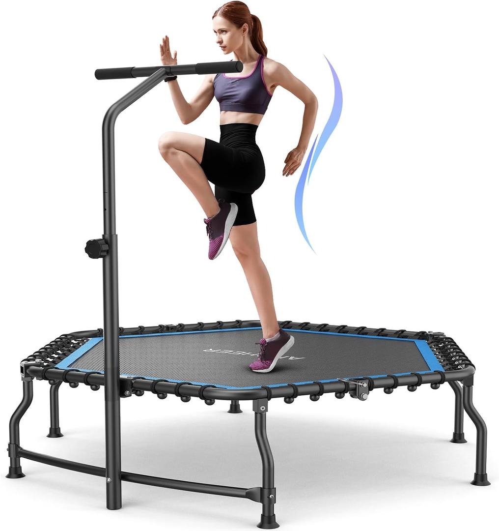 ANCHEER 50" Rebounder Trampoline for Adults- 2025 Foldable Mini Trampoline with Bar- Exercise Trampoline for Adults, Max Load 450lbs/550lbs, for Indoor/Garden Workout (Navy Blue)