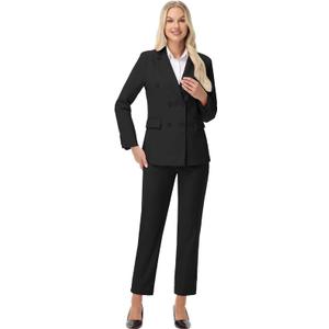 ZQBOX Pant Suits for Women Dressy Formal Double Breasted Blazer Black Pants Suit for Women 2 Piece Outfits Size 16