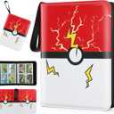 Card Binder 4 Pocket, Trading Card Holder Collector Album Fits 400 Cards with 50 Removable Sleeves Compatible with Pokemon Cards Game Sports Card Case Book With Zipper for Gifts (Red)