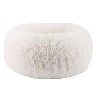 BODISEINT Modern Soft Plush Round Pet Bed for Cats or Small Dogs, Mini Medium Sized Dog Cat Bed Self Warming Autumn Winter Indoor Snooze Sleeping Cozy Kitty Teddy Kennel (20 D x 8'' H, White)