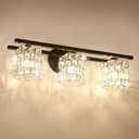 BDL Bathroom Vanity Light Fixtures New Black 3 Lights Crystal Shade Modern Wall Bar Sconce Mirror (Exclude Bulb)