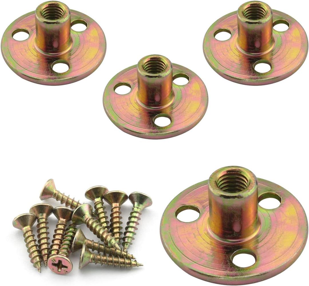 Furniture Mounting Plate Three-Hole Cylindrical Iron Plate Nut for Furniture Legs (M8 Metric Nut, 37mm Dia Plate, 16mm Height, 12mm Dia Rod) 5 pack