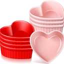 8 Pcs Heart Shaped Ramekin Creme Brulee Ramekins Oven Safe 3.54 x 3.54 x 1.57 Inch Heart Shaped Bowl Small Baking Ceramic Ramekins Dishes for Souffle Snacks Quiche Sauces(Pink and Red)