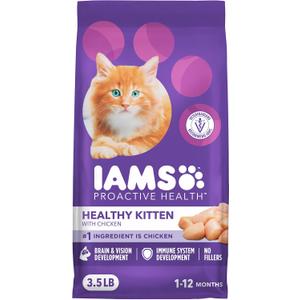 IAMS Proactive Health Kitten Dry Cat Food, Healthy Kitten Food Dry Recipe with Real Chicken in Every Bite, 3.5 Lb. Bag (EXP 11/16/25)