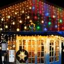 Christmas Snowflake Icicle Lights - Connectable 40ft 360 LEDs Multicolor/Warm White 20 Color Changing Waterproof Outdoor LED Christmas Lights With RF Control for House Curtain, Eaves, Xmas Decorations