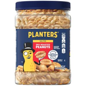 PLANTERS Dry Roasted Peanuts, 34.5 oz Resealable Plastic Jars (Pack of 6) - Peanuts with Sea Salt - Peanut Snacks - Shareable Snacks - Great School Snack or Work Snack - Kosher