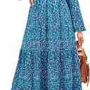 PRETTYGARDEN Women's Fall Dresses 2026 Long Sleeve Flowy Casual Floral Maxi Dress Crew Neck Smocked Tiered Long Dress (Blue, M)