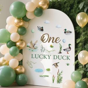 One Lucky Duck Birthday Decorations Decal - Mallard Duck Hunting First Bday Party Supplies, Ducks Sign 1st Birthday Sticker for Balloon Arch Backdrop Wall Decor
