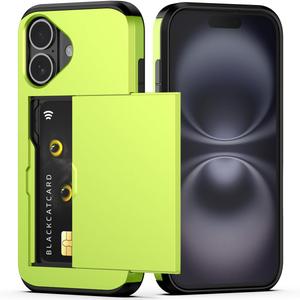 Nvollnoe Compatible with iPhone 16 Case with Card Holder Heavy Duty Protective Dual Layer Shockproof Hidden Card Slot Slim Wallet Phone Cover for iPhone 16 for Women&Men 6.1 inch(Neon Green)