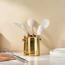 Gold Utensil Holder for Countertop, 6.4" Ceramic Utensil Holder for Kitchen Counter, Large Embossed Cooking Utensil Crocks for Kitchen Decor, Utensil Organizer with Cork Bottom for Housewarming Gifts