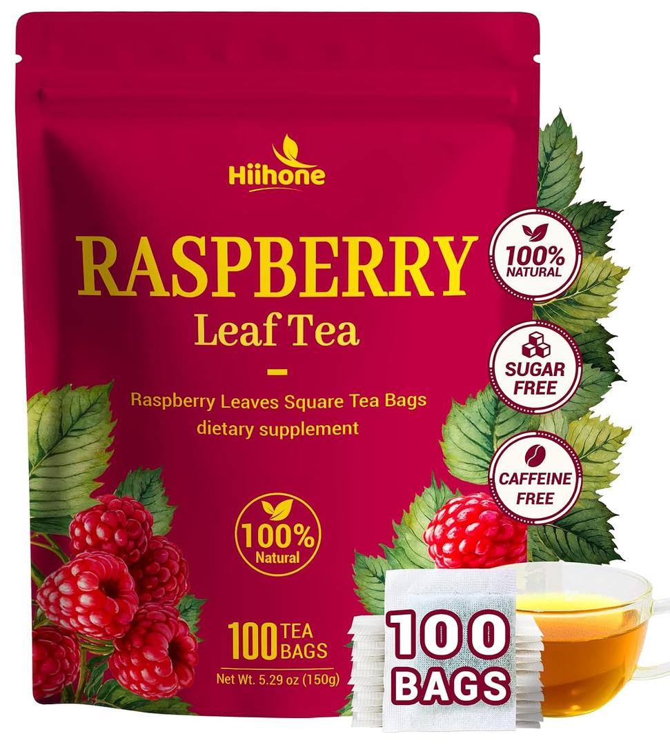 Raspberry Leaf Tea - 100 Teabags, Caffeine-Free, Mild & Herbal Taste (EXP 09/22/27)