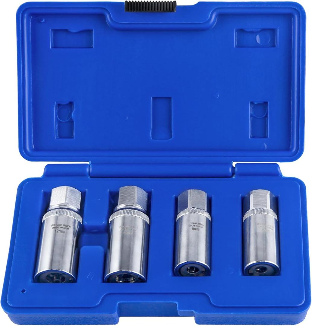 SPEEDWOX Metric Stud Removal Tool 4 Pieces Stud Extractor Set Stud Removal Set Broken Stud Puller Set 6,8,10,12 mm Broken Stud Removal Socket Stud Puller Sockets for Removing Trapped and Broken Bolts