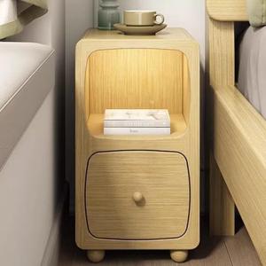 Narrow Night Stand with Drawers, Modern Narrow Night Stand, Solid Wood Bedside Table, Storage Cabinet with Open Compartments, Minimalist Wood Dresser for Bedroom (Natural+1 Drawer, 29 x 37 x 48cm)