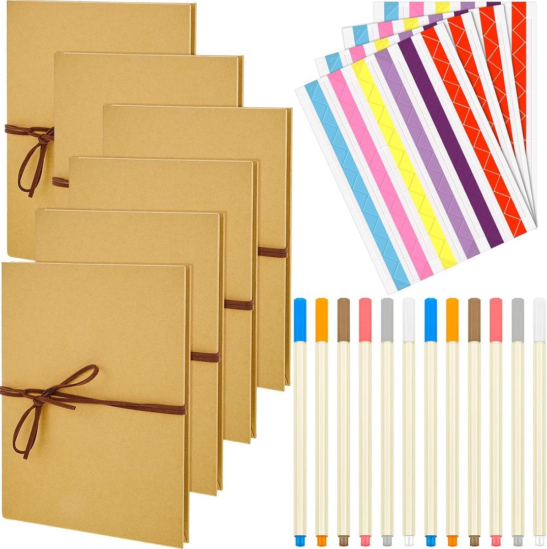 6 Pieces DIY Scrapbook Album 6 x 8 Inch Hardcover Photo Albums Stretchable Folding Kraft Paper Photos Collection Folding Adventure Book for Wedding Anniversary Graduation Gift(Kraft)