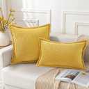 Mecatny Corduroy Throw Pillow Covers 22x22 Set of 2, Neutral Decorative Soft Boho Couch Pillow Covers with Broadside for Sofa Living Room, Mustard Yellow