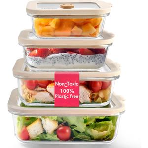 Ziruma Non-Toxic 4 Pack - Glass Food Storage Containers With Lids  Plastic Free, Airtight Meal Prep Containers, Multi-Size (12, 21, 35, 50 Oz), Microwave & Freezer Safe