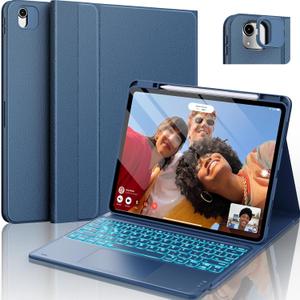 CHESONA Ultra Light iPad Air 13 inch Case Keyboard(M3 2025 / M2 2024)- Magnetic Detachable 7 Colors Backlit Multi-Touch Trackpad Keyboard for iPad Pro 12.9, Smart Sleep/Wake Stain Proof- Navy Blue