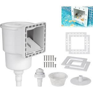 Above Ground Pool Skimmer Kit,Thru-Wall Skimmer with Accessories,Heavy Duty WallMount Pool Skimmer for Standard Pool Wall Openings,for Filter Leaves, Hair ect.(White)