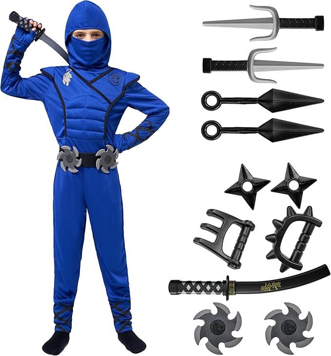 Spooktacular Creations Halloween Ninja Costume, Ninja Outfit Set for Kids, Halloween Costumes for Boys Dress Up Party,5-7 years