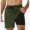 SILKWORLD Men's Swimming Trunks with Compression Liner 2 in 1 Quick-Dry Swim Shorts with Zipper Pockets XL